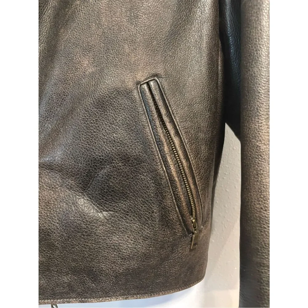 🧥 Eddie Bauer Distressed Leather Jacket Men’s Large Brown Vintage Style